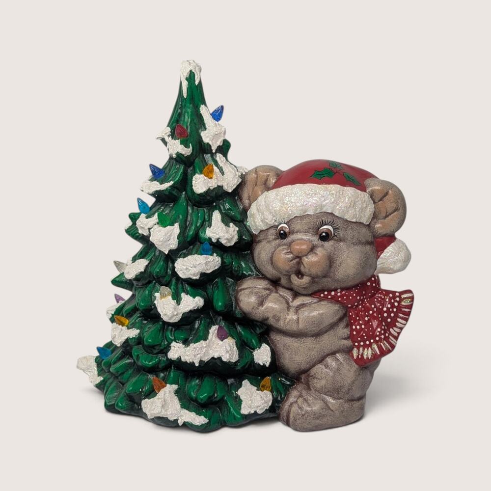 Vintage 1990s Ceramic Mouse Figurine Christmas Tree Decor